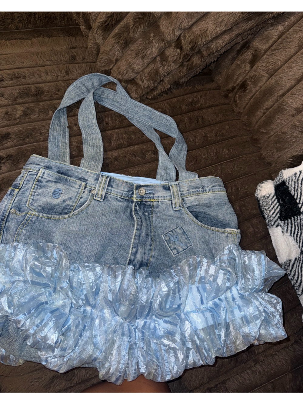 Denim Tote bag with Light Blue Ruffle